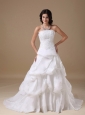 Custom Made A-line Strapless Wedding Dress Taffeta Lace Court Train