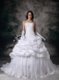 Custom Made Ball Gown Wedding Dress Lace Brush Train Pich-ups