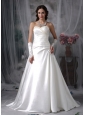 Customize A-line Sweetheart Wedding Dress Satin Beading Court Train