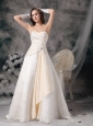 Customize Champagne A-line Sweetheart Wedding Dress Satin Beading Brush Train