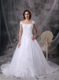 Customize Wedding Dress A-line Square Satin Lace  Court Train