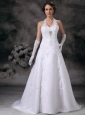 Discount A-line Halter Wedding Dress Lace Beading Court Train