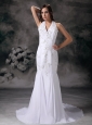 Elegant Mermaid Halter Wedding Dress Chiffon Embroidery With Beading Court Train