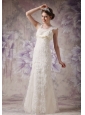 Exquisite Column Straps Lace Wedding Dress Bow Floor-length