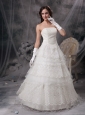 Fashionable Wedding Dress A-line Strapless Satin and Lace Floor-length