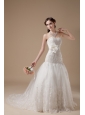 Fashionable Wedding Dress A-line Sweetheart  Lace Hand Made Flower Brush Train