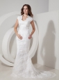 Fashionbale Mermaid V-neck Lace Wedding Dress Brush Train