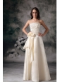 Light Yellow Empire Strapless Wedding Dress Taffeta Beading Floor-length