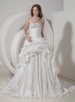 Luxurious A-line Strapless Wedding Dress Taffeta Beaidng and Pick-ups Chapel Train