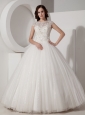Luxurious Ball Gown High-neck Wedding Dress Sequined and Lace Floor-length