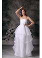Modest A-line Strapless Low Cost Wedding Dress Organza Hand Made Flower Floor-length