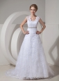 Modest A-line Straps Lace Wedding Dress Beading Court Train