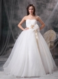 Pretty A-line Sweetheart Ball Gown Wedding Dress Taffeta and Organza Hand Made Flower Floor-length