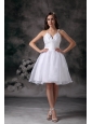 White A-line Halter Short Wedding Dress Organza Ruch Mini-length