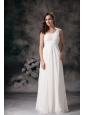White Column / Sheath Low Cost Wedding Dress One Shoulder  Chiffon Ruch Floor-length