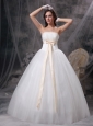 Wonderful A-line Strapless Ball Gown Wedding Dress Organza and Taffeta Bows Floor-length