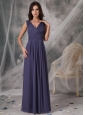 Beautiful Cheap Bridesmaid Dress Empire V-neck Chiffon Ruched Floor-length
