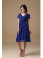 Beautiful Royal Blue Mother of the Bride Dress A-line V-neck  Chiffon Ruch Knee-length