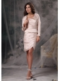 Customize Light Pink Mother of the Bride Dress Column / Sheath Strapless Satin Ruch Knee-length
