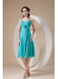 Customize Turquoise Cocktail Dress Column / Sheath Spaghetti Straps Knee-length Chiffon Bow