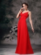Cute Red Empire Straps Cheap Bridesmaid Dress Chiffon Floor-length