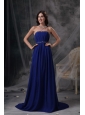 Discount Royal Blue Empire Evening Dress Strapless Chiffon Beading and Ruch Brush Train