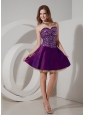 Elegant Purple Cocktail Dress A-line Sweetheart Taffeta and Sequin and Tulle Mini-length