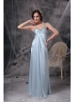 Light Blue Elegant Bridesmaid Dress Column One Shoulder Elastic Woven Satin Beading and Ruch Floor-length