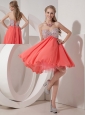 Lovely Rust Red Empire Sweetheart Homecoming Dress Organza and Chiffon Beading Mini-length