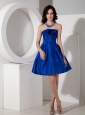 Modest Royal Blue A-line Strapless Homecoming Dress Taffeta Hand Flowers Mini-length