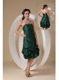 New Dark Green Column Cocktail Dress Strapless Taffeta Beading Knee-length