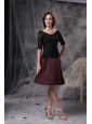 Simple Black and Brown Mother Of The Bride Dress A-line Scoop Satin Beading Knee-length