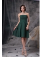 Simple Dark Green A-line Strapless Homecoming Dress Ruch Chiffon  Knee-length