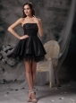 Beautiful A-line Strapless Little Black Dress Taffeta and Tulle Beading Mini-length