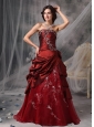 Beautiful Burgundy A-Line / Princess Strapless Quinceanera Dress Taffeta Appliques Floor-length