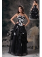 Custom Made Black and White Evening Dress Column Spaghetti Straps Taffeta Beading Floor-length
