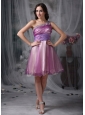 Custom Made Lavender A-line One Shoulder Homecoming Dress Beading  Mini-length