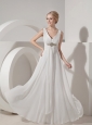 Custom Made White Empire V-neck Homecoming Dress Chiffon Beading Floor-length