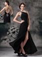 Customize Black Empire One Shoulder Evening Dress Chiffon Beading Floor-length