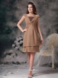 Customize Champagne Empire Square Mother Of The Bride Dress Chiffon Beading Knee-length