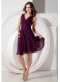 Customize Dark Purple Cocktail Dress Empire V-neck Chiffon Beading Knee-length