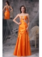Customize Orange Column Sweetheart  Evening Dress Taffeta Appliques and Ruch Floor-length