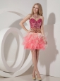Customize Watermelon Cocktail Dress Red A-line Sweetheart Organza Beading Mini-length