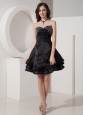 Cute Black Little Black Dress A-Line / Princess Sweetheart Organza Beading Mini-length