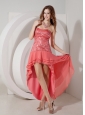 Discount Watermelon Red High-low Prom Dress Strapless Chiffon and Sequin
