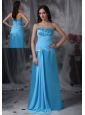 Exquisite Aqua Blue Column Sweetheart Evening Dress Chiffon and Taffeta Beading Floor-length