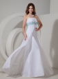 Gorgeous White Column Evening Dress Strapless  Chiffon Beading and Ruch Floor-length