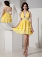 Inexpensive Yellow Empire Cocktail Dress Halter Chiffon Beading Mini-length