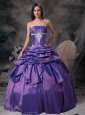 Lavender Ball Gown Strapless Floor-length Taffeta Appliques Quinceanera Dress