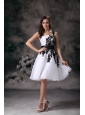 Modest White A-line One Shoulder Homecoming Dress Organza Lace Mini-length